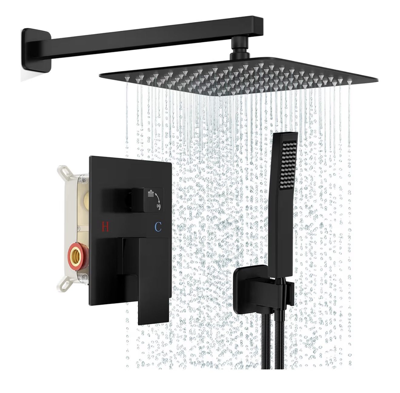 Modern Black Rain Shower System – Brand New, In Box