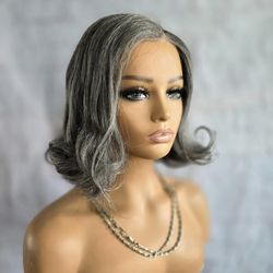 12" grey human hair wig  5x5 glueleass lace front