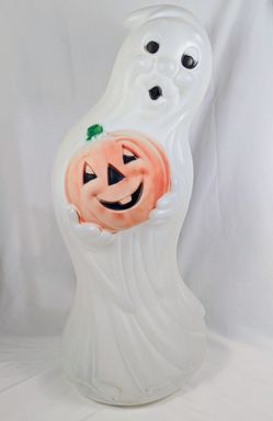 Vintage General Foam Plastics Halloween Ghost Holding Lighted Pumpkin Blow Mold