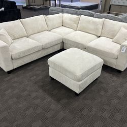 Cream Comfy Sectional W/ Ottoman 