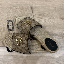 Gucci Pilar Original GG Canvas Espadrille Slide Sandal
