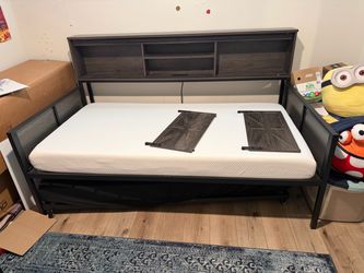 Twin daybed and trundle bed frame and mattresses, barely used