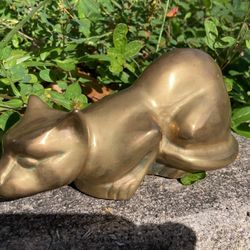 Heavy Brass Panther Cougar Jaguar MCM Statue. Art Deco Vintage Antique. Beautiful Gold Brass Feline Cat Family Coffee Table, Desk Or Etagere Shelf Art