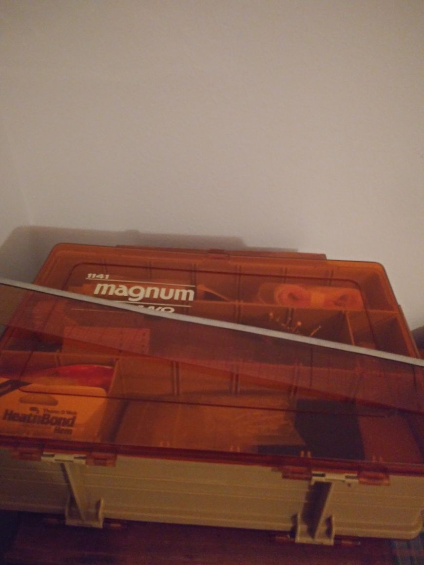 Fishing box vintage magnum 2sided loaded sewing stuff