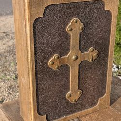 Vintage Style 14.5" Wooden Decorative Storage Box with Ornate Cross – Religious Keepsake Chest