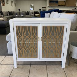 2-Shelf Accent Cabinet White And Gold