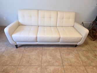 White Leather Tufted 3-Seat Sofa