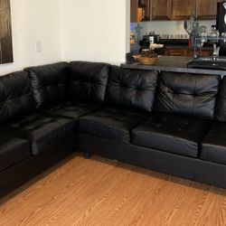 Reversible Sectional Sofa - BLACK - LEATHER