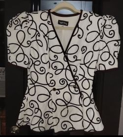 Vintage 80s Night Way White and Black Peplum Puff Sleeve Jacket