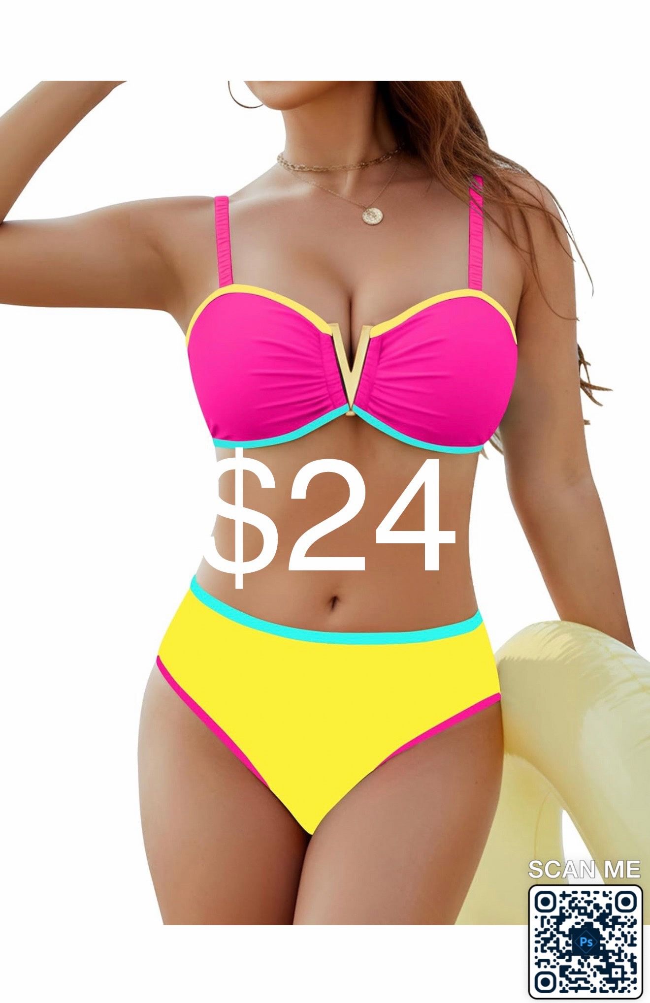 Blooming Jelly High Waisted Bikini Sets for Women Swimsuits Two Piece Bathing Suit Colorblock Sweetheart Neck Swimwear 2025