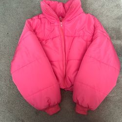 Pink Cropped Puffer Jacket