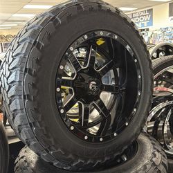 NEW 20x12 FUEL WHEELS WITH USED 35” TOYO MT TIRES