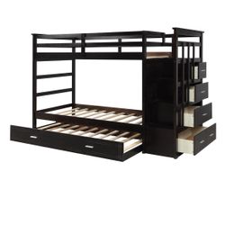 New twin over twin bunkbed with trundle Twin Over Full Bunk Bed with Twin size Trundle for Bedroom,Dorm,for Kids, Adults