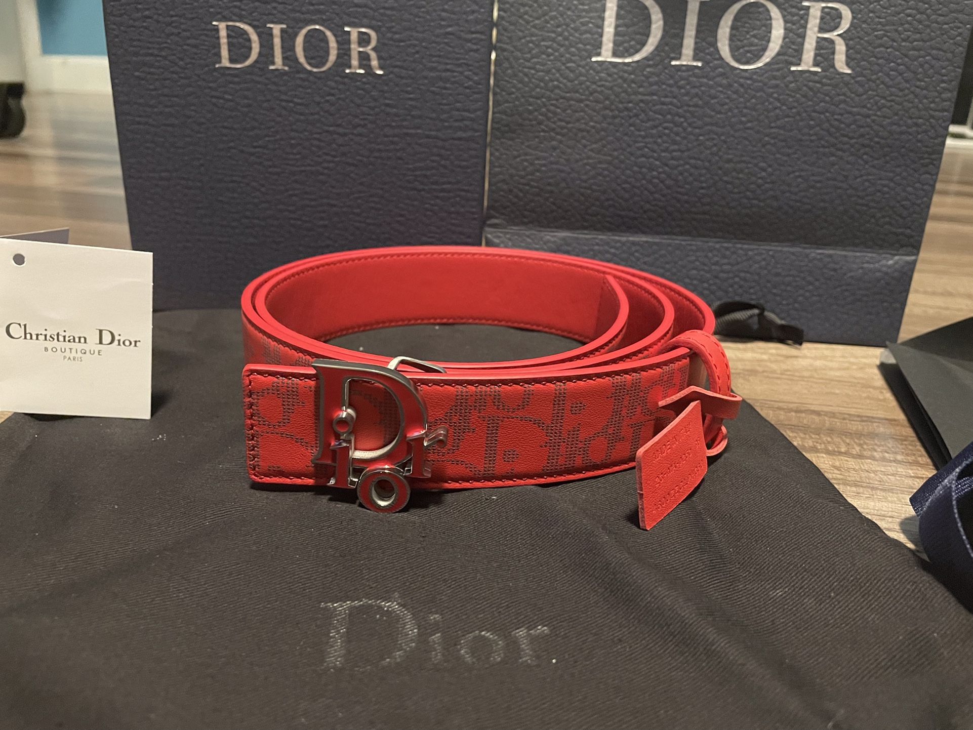 CD Red Oblique Monogram Reversible Belt 