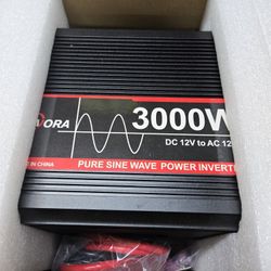 3000 Watt Pure Sine Wave Power Inverter, 12V DC to 110V/120V AC Converter 6000W Peak, with Remote Control LCD, 4 AC Outlets & USB Port & Hardwire Term