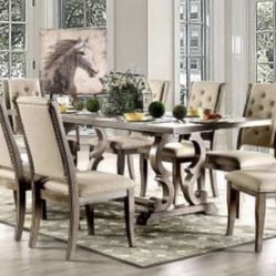 9 Pc Rustic Natural Tone Dining Table Set Brand New In Box 