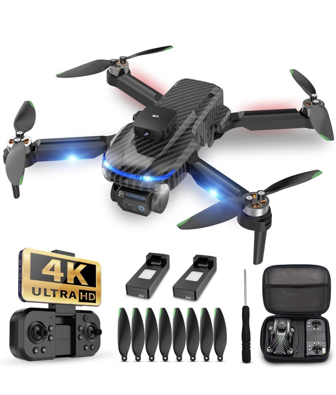 Ultimate 4K FPV Mini Drone Toy - Foldable, Carrying Case, Adjustable Lens, One Key Take Off/Land, Brushless Motor, Headless Mode, Obstacle Avoidance
