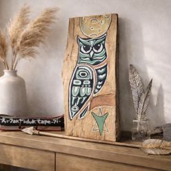 Hand Painted Owl on Quilted Maple Wood