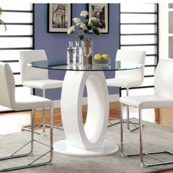 5 pc Orren ellis waller modern style white finish wood base 48" round counter height table set