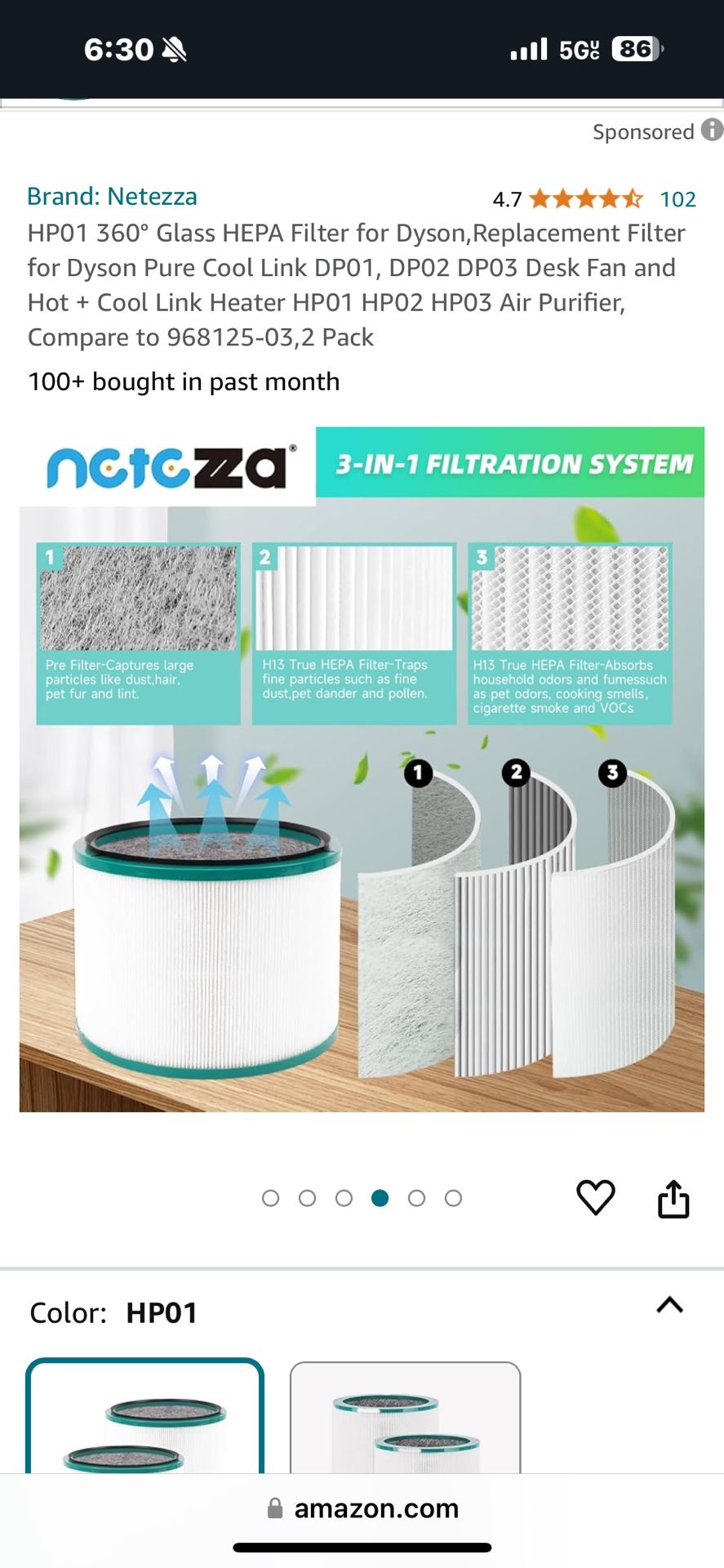 Dyson Glass HEPA Filter for Dyson Pure Cool Link