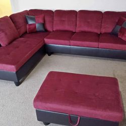 New Sectional + Storage Ottoman  — Left or Right Chaise — Delivery Available 