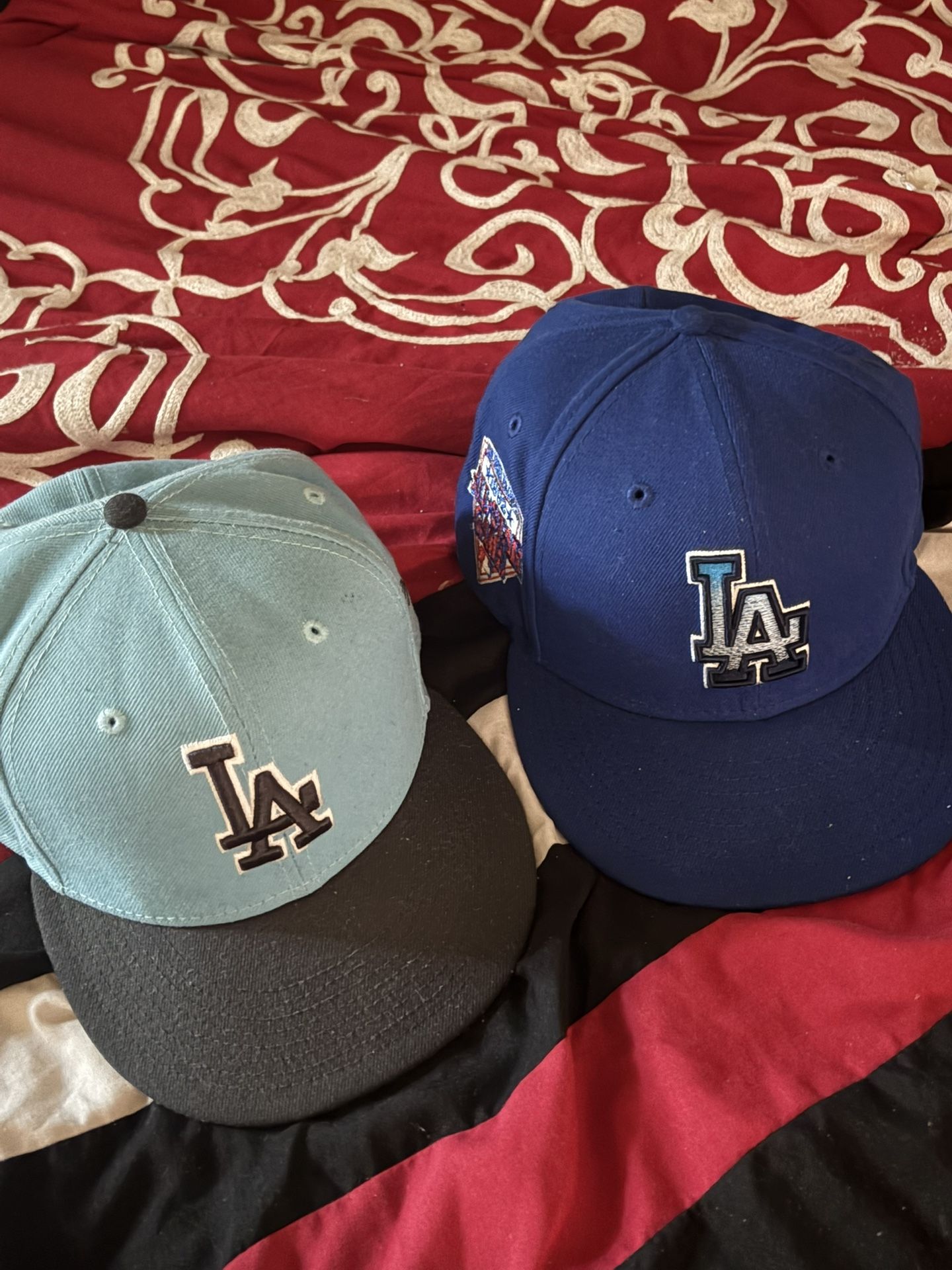 New Era 7 3/8 Dodger Hat Light Blue Color New Era  Dark Blue Dodger Hat Is Size 7 1/4 Both Authentic Take Both For 45.00