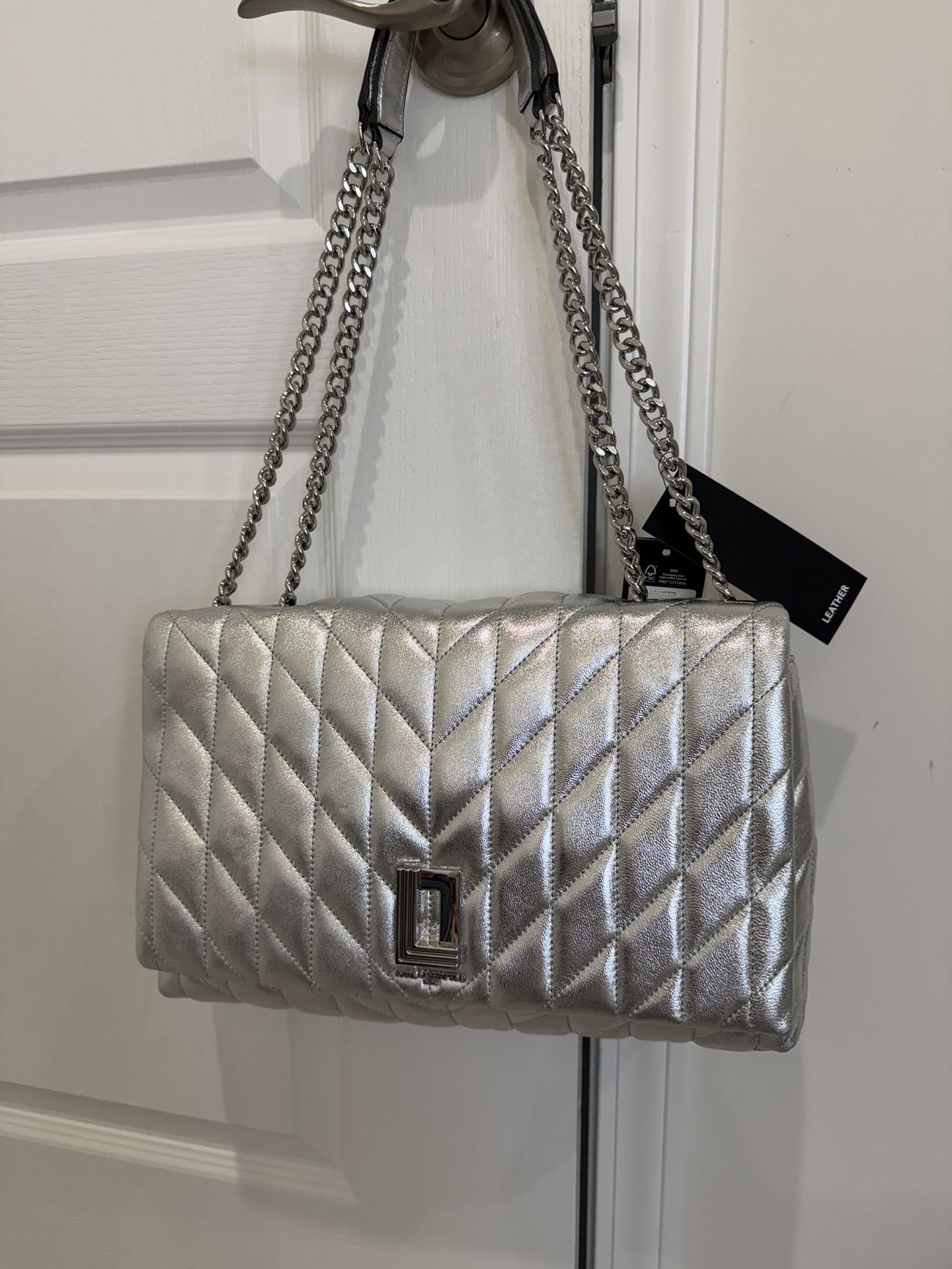 Karl Lagerfeld Silver Flap Bag NWT