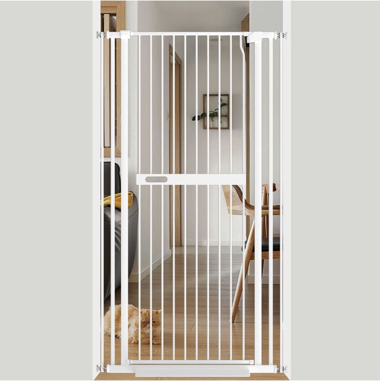 61.02" Extra Tall Cat Gate Wide Pressure Mounted Tall Gate Metal Black Dog Pet Cat Tall Gates for Doorways