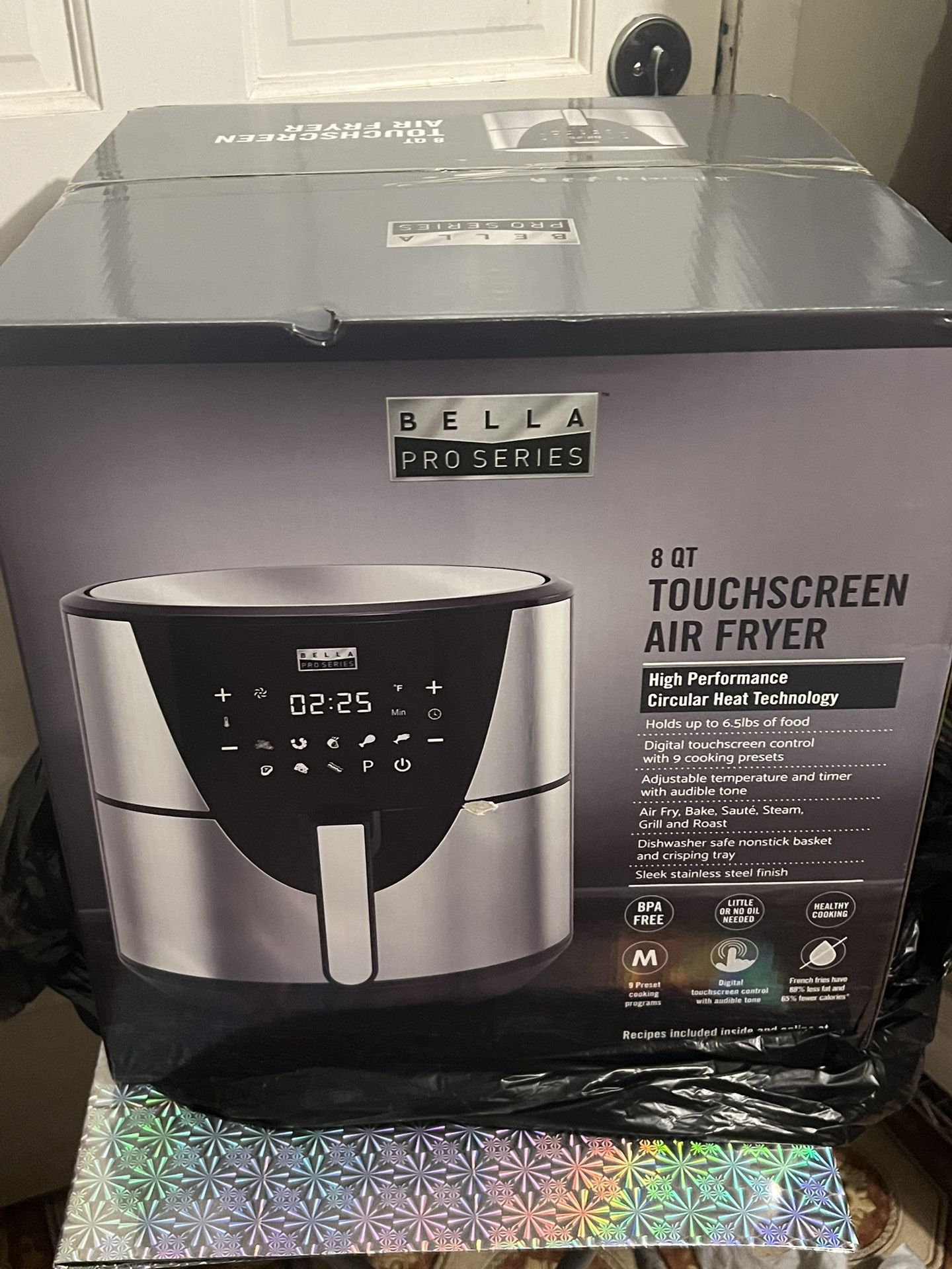 Bella Pro Series 8 Quart Digital Air Fryer With Touchscreen - 1700W, 9 Presets, Stainless Steel (Dishwasher Safe Basket)