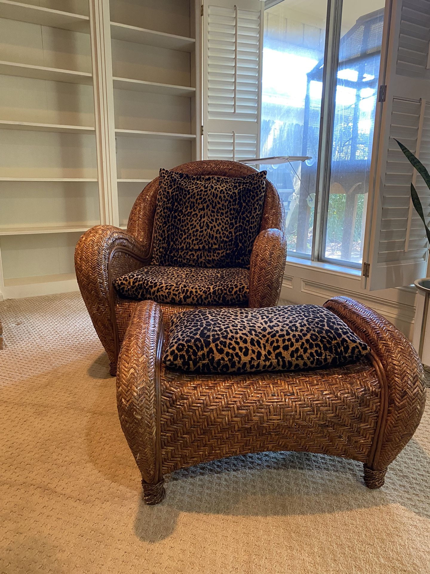 Rattan / Woven Armchair And Ottoman