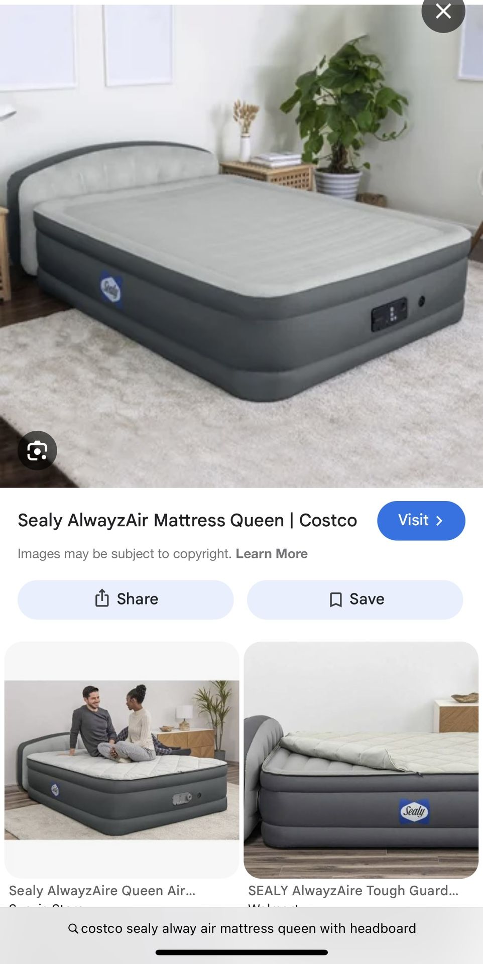 Costco Sealy Alwayzair Mattress Queen size with headboard
