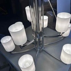 Modern 9-Light Chandelier – Chrome Finish & Frosted Glass Shades