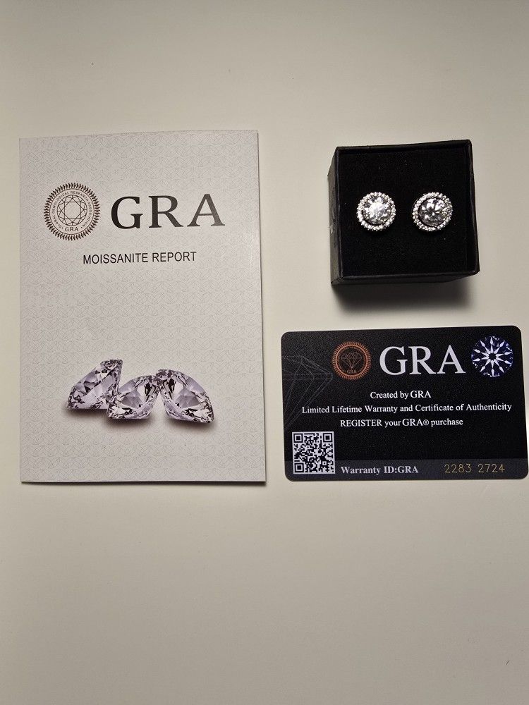 Brand new real authentic VVS1 2.0 carat moissanite diamond halo earringsThese brand new VVS1 2.0 carat moissanite diamond halo earrings