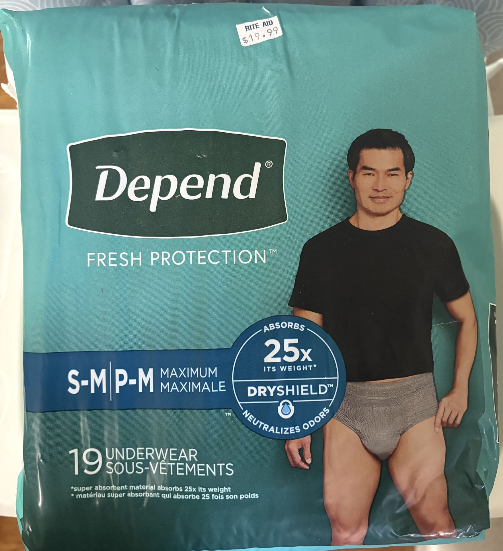 S-M Men’s Depends 19 Count Underwear