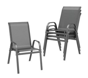 4 Piece Outdoor Patio Chair Set Gray Stackable Dining Chairs