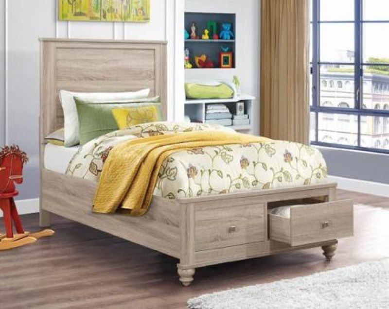 Brand New Natural Oak Wood Youth Bed with Storage
