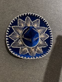 Blue Velvet Mexican Mariachi Sombrero with Silver Embroidery YOUTH