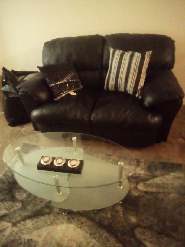 Loveseat Real Leather Black