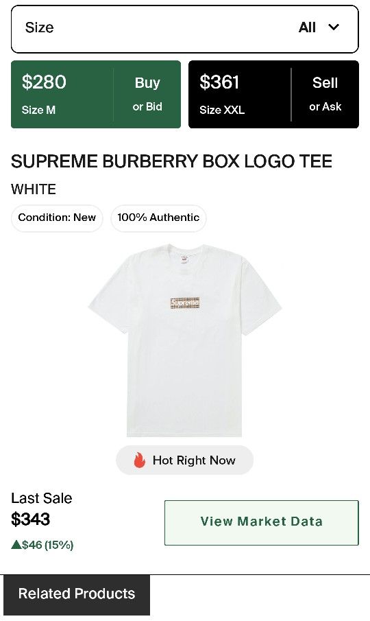 Supreme Burberry Box Logo Tee White - Size Medium