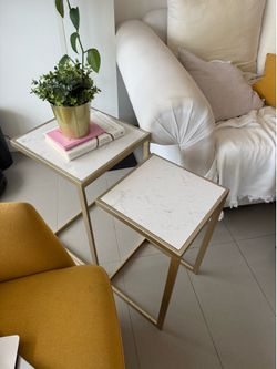 Gold Nesting Tables with White Marble Tops (Set of 2)
