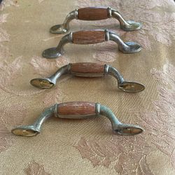 Four 3” Brass And Wood Handles