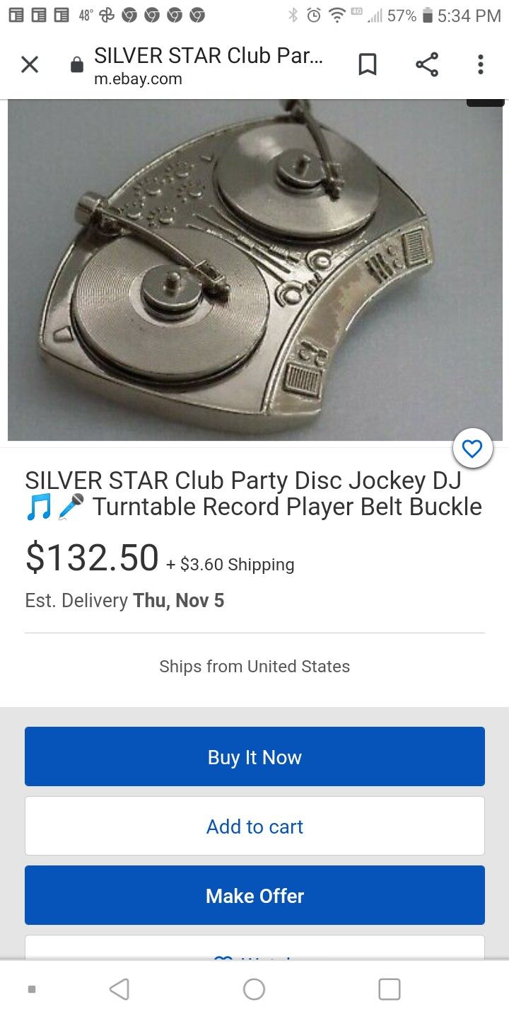 Double turntable DJ style belt buckle, GENTLY USED