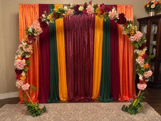 🌸 8FT Wedding Floral Arch + Backdrop Curtains