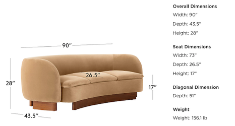 LUXURY CAMEL CB2 MUIR 90” CURVED VELVET SOFA — EXCELLENT CONDITION | BEAUTIFUL STATEMENT PIECE