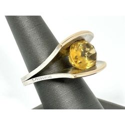 Vintage Tomasz Plodowski 925 Silver 14K Citrine Architectural Ring Size 7.75