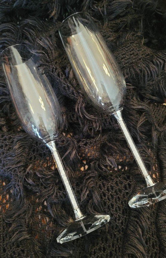 Crystal And Rhinestone Champagne Flutes
