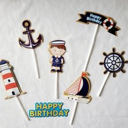 Ocean Sailing Yacht Boat Nautical Pirate Ship Themed Cake Toppers