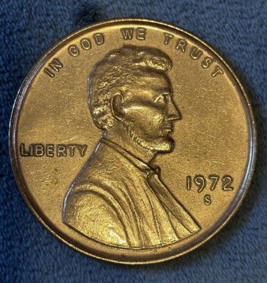 Large 3 Inch Novelty Medal/Coin/Coaster/Paperweight 1972 S Lincoln One Cent