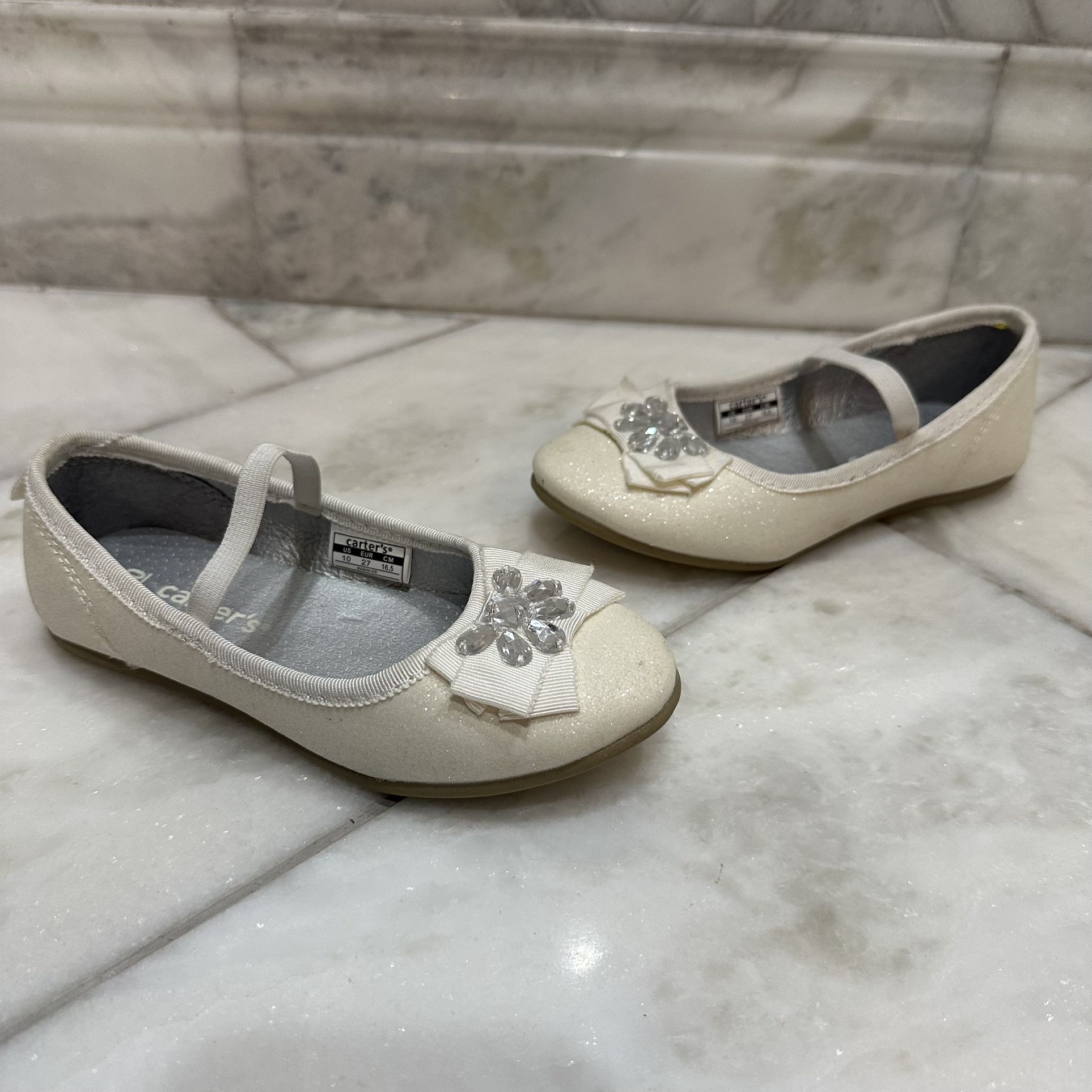 Size 10 Toddler Girls Ivory Shimmer Dress Shoes