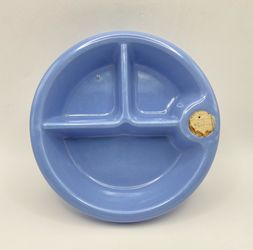 Antique Baby Food Warming Dish Unbranded Periwinkle Blue Ringware 1920’s Beehive Art Deco w/Cork Plug